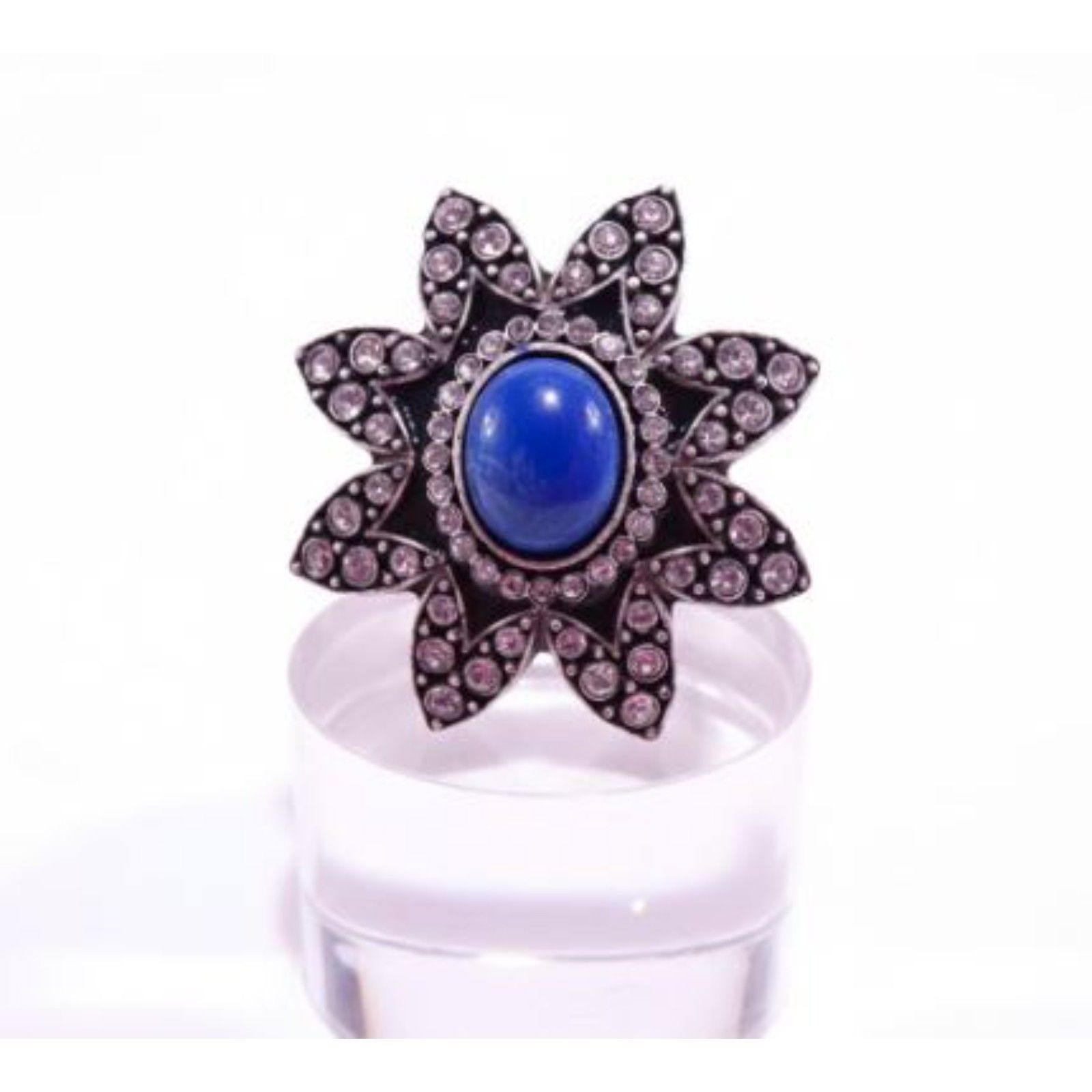 Designer Midnight Black Enamel Pave Blue Cabochon Sunburst Ring Sz 6 Nwt 178 32$